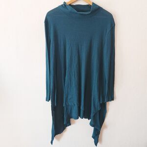We The Free Green Waffle Knit Tunic Mock Neck Long Sleeve Handkerchief Hem PS